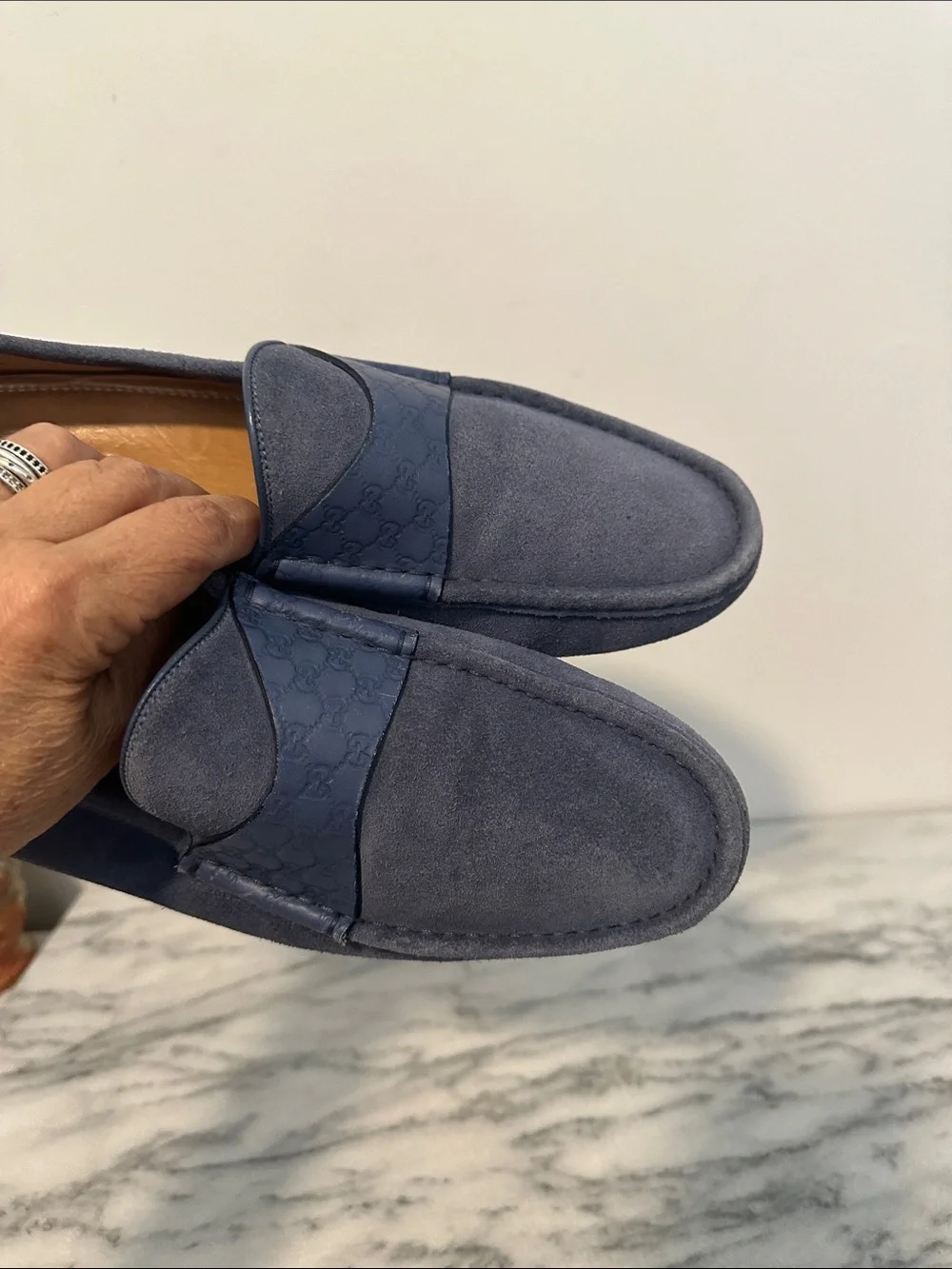 Gucci Men’s Blue Suede driving loafers Penny Loafers size 8.5